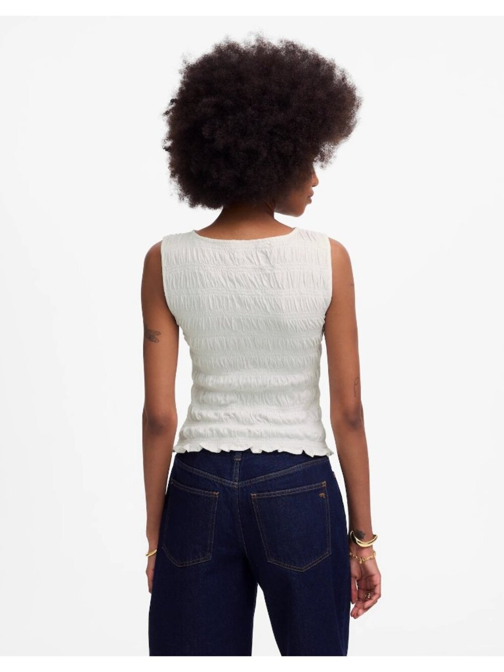 Madewell Smocked Boatneck Tank Top White Women’s Medium Sleeveless Blouse - Picture 8 of 16